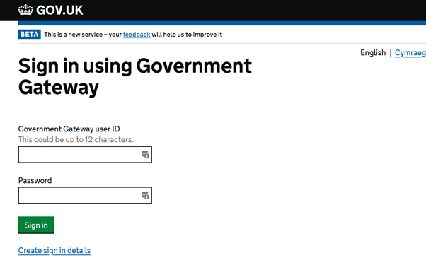 How to get a Government Gateway ID for e-commerce tax reporting - Government Gateway login screenshot