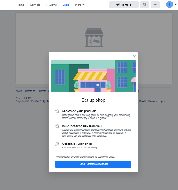 Facebook Shops - set up a shot screen capture